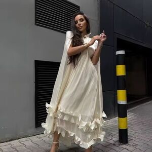 🚨Sold🚨Chic Cream Maxi Dress with Ruffle Details